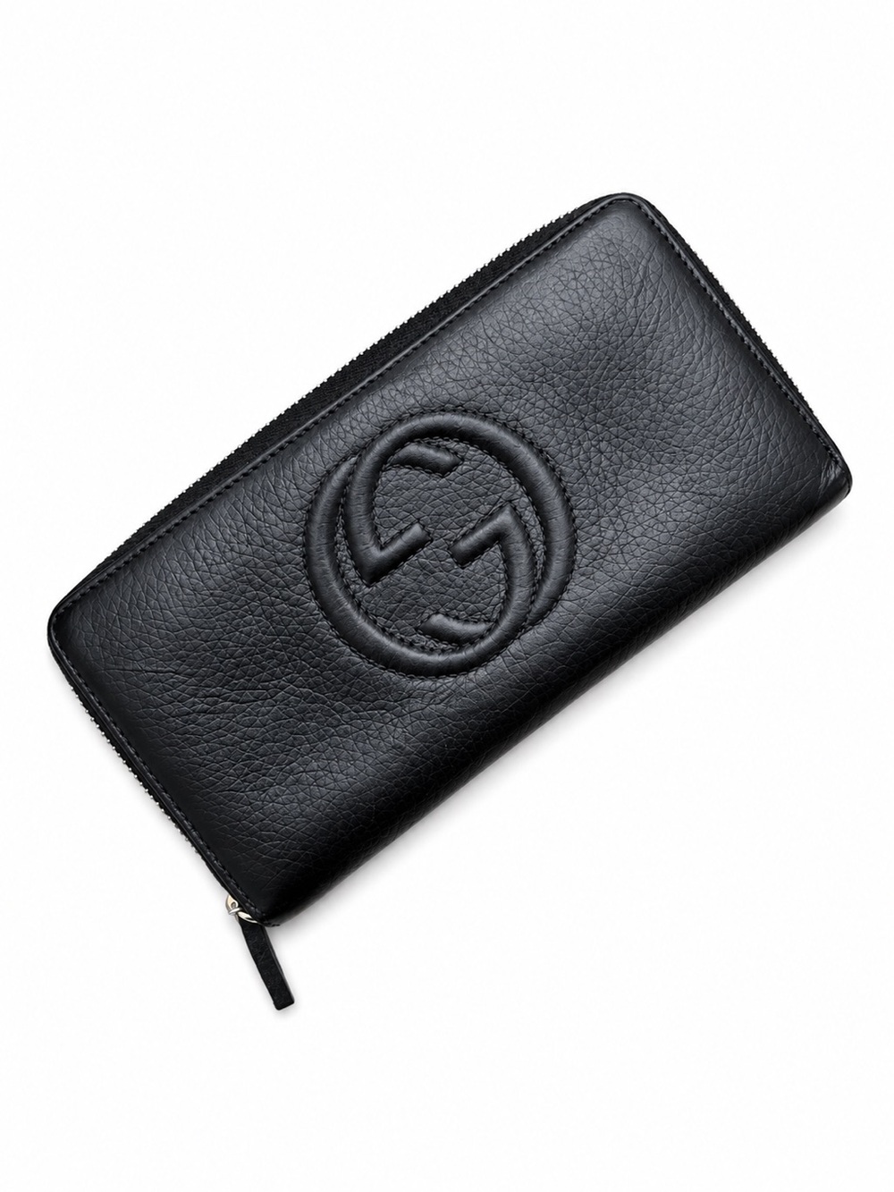 Gucci Soho Black Embossed Leather Zip Long Wallet